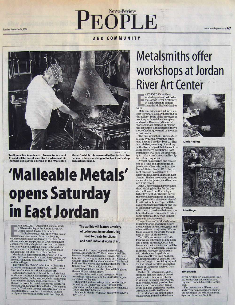 “Malleable Metals opens Saturday in East Jordan,” Petoskey News Review, Petoskey, MI, September 14, 2004, Section one, 7.