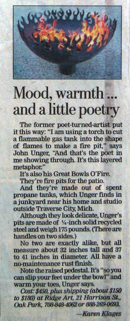 “Mood, warmth… and a little poetry,” Chicago Tribune, Chicago, IL, August 14, 2005, Section four, 3.