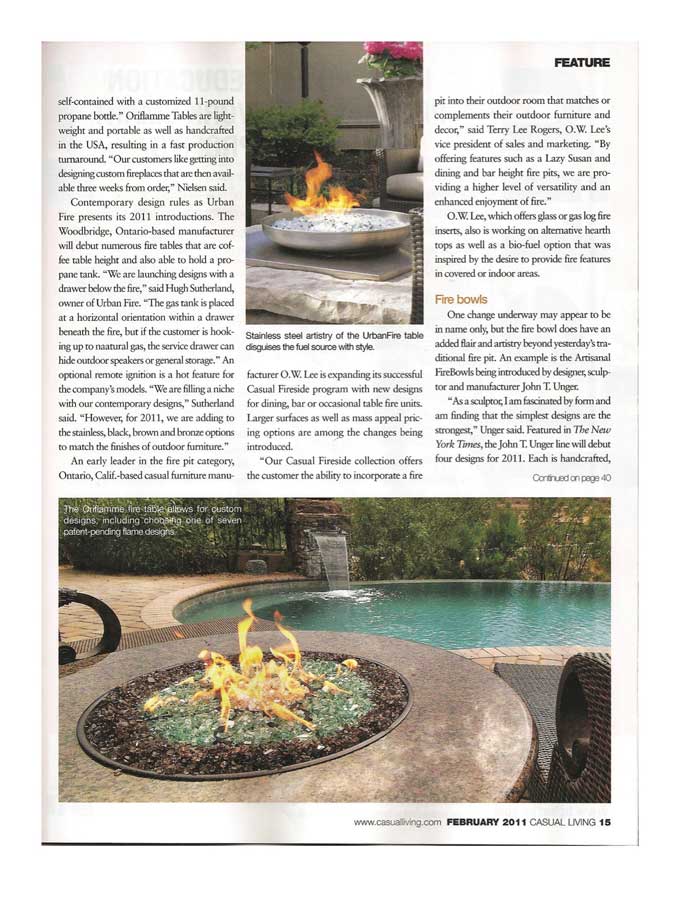Rudd, Laurie. "The Changing Face of Fire." Casual Living Feb. 2011