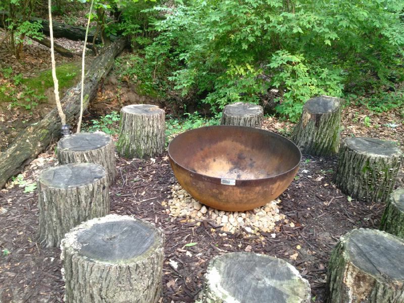 Big Bowl O' Zen 37 Inch Sculptural Firebowl™ In A Rustic Setting In Olivette, MO