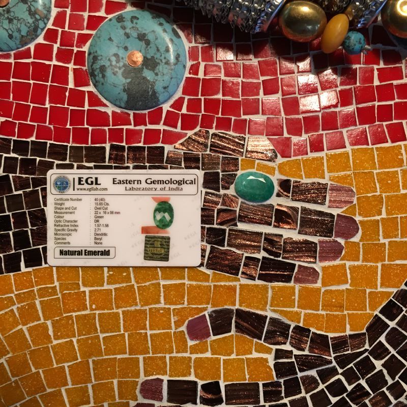 La Siren III Mosaic in glass, metal, stone and emerald (detail)
